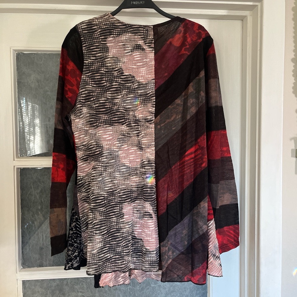 Chic Patchwork Long Sleeve Top - Red, Black, Gray - image 6